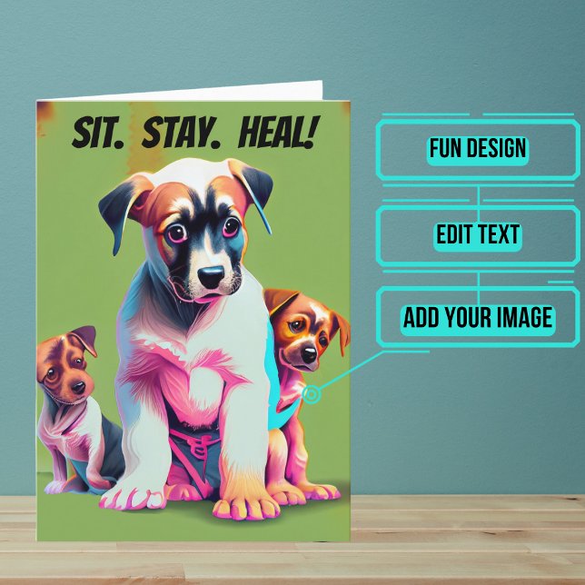 Puppies Sit Stay Heal Get Well Card (Send this lovely card to your loved one who is brave in the face of an accident or illness. )