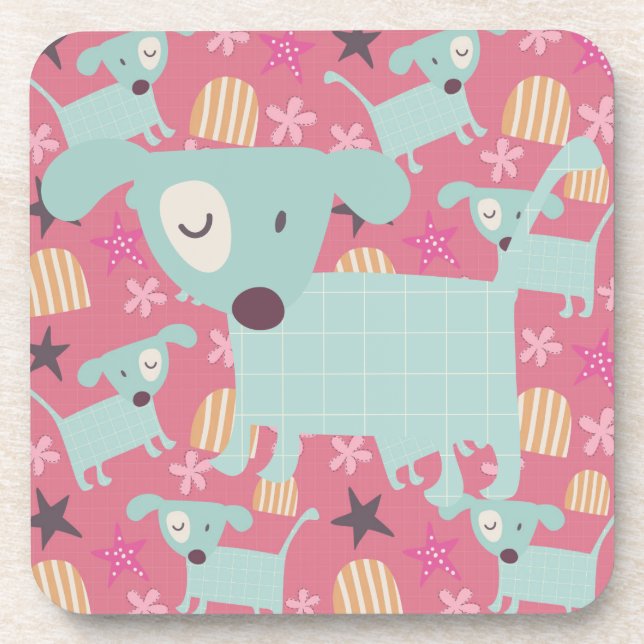 Puppies, Stars, and Flowers Beverage Coaster (Front)
