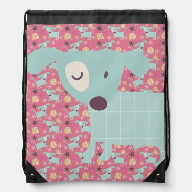 Puppies, Stars, and Flowers Drawstring Bag (Front)