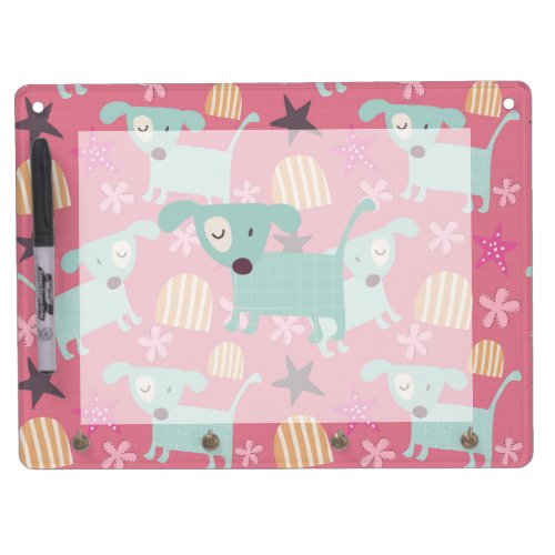 Puppies Stars and Flowers Dry Erase Board With Keychain Holder