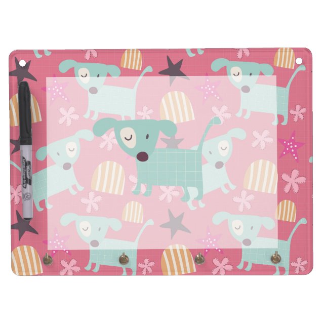 Puppies, Stars, and Flowers Dry Erase Board With Keychain Holder (Front)