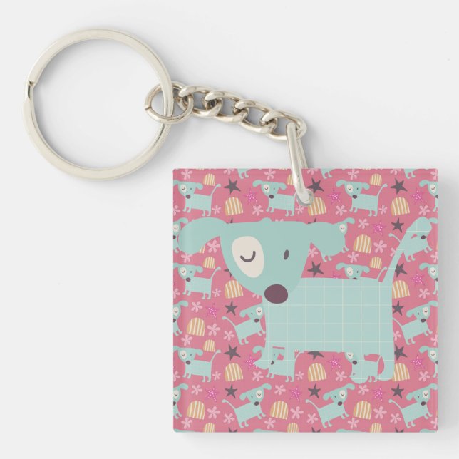 Puppies, Stars, and Flowers Keychain (Front)