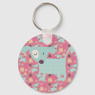Puppies, Stars, and Flowers Keychain