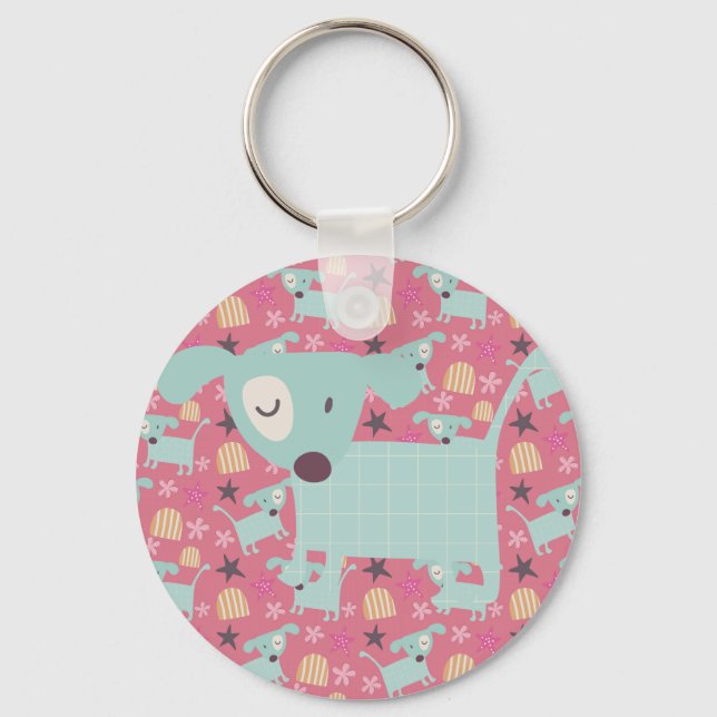 Puppies, Stars, and Flowers Keychain (Front)