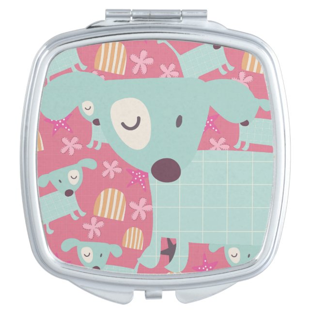 Puppies, Stars, and Flowers Mirror For Makeup (Front)