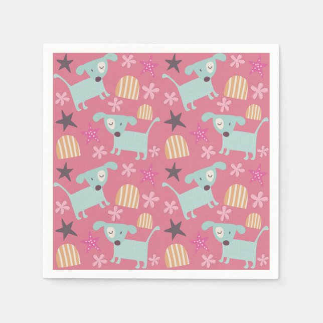 Puppies, Stars, and Flowers Napkins (Front)