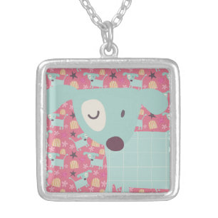 Puppies, Stars, and Flowers Silver Plated Necklace