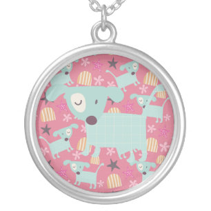 Puppies, Stars, and Flowers Silver Plated Necklace