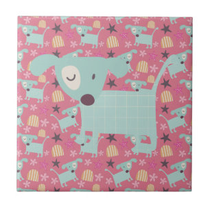 Puppies, Stars, and Flowers Tile