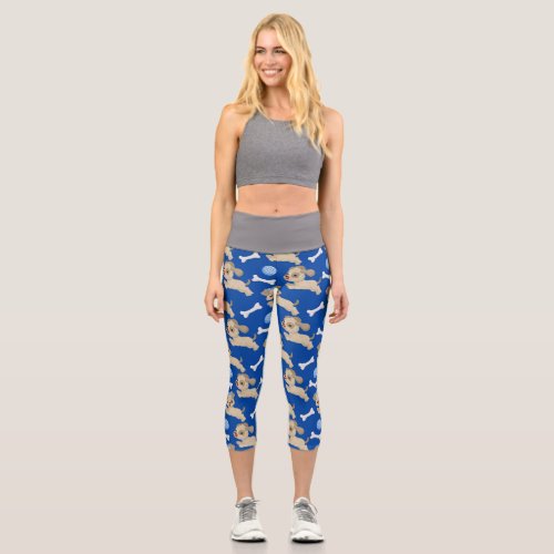 Puppies White Dog Bones Blue Ball Animal Lover Capri Leggings