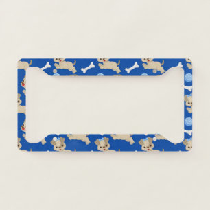 Puppies White Dog Bones Blue Ball Animal Lover License Plate Frame