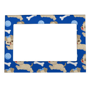 Puppies White Dog Bones Blue Ball Animal Lover Magnetic Frame