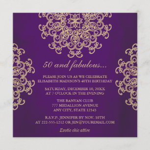 PUPPLE AND GOLD INDIAN INSPIRED BIRTHDAY INVITATION