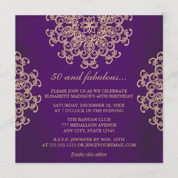 Pupple And Gold Indian Inspired Birthday Invitation by OccasionInvitations at Zazzle