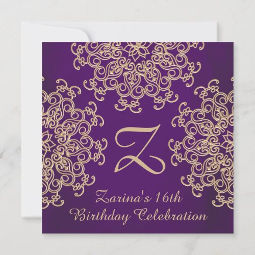 PUPPLE AND GOLD INDIAN INSPIRED BIRTHDAY INVITATION