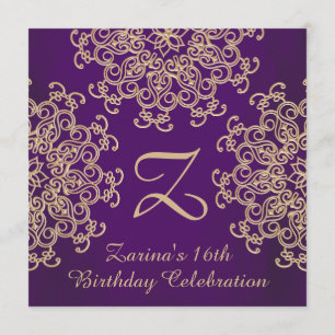 PUPPLE AND GOLD INDIAN INSPIRED BIRTHDAY INVITATION
