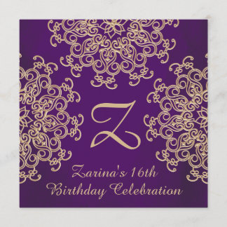 PUPPLE AND GOLD INDIAN INSPIRED BIRTHDAY INVITATION