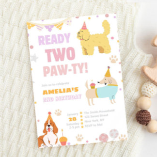 Puppy 2nd Birthday Ready Two Pawty Dog Theme Invitation
