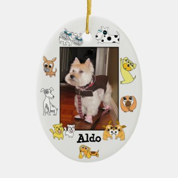 Puppy Add Photo Oval Ornament 18 Dog Cartoon by pixibition at Zazzle
