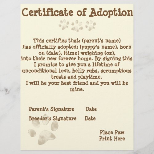 Puppy Adoption Certificate