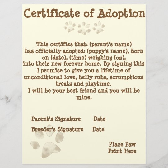 Puppy Adoption Certificate Zazzle Com