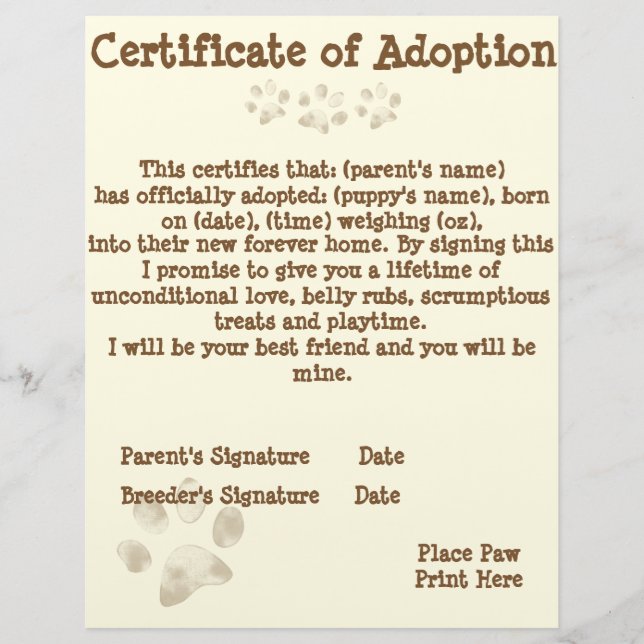 Puppy Adoption Certificate (Front)