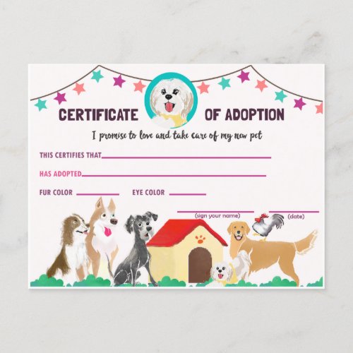 Puppy Adoption Certificate for a Pet Invitation Po