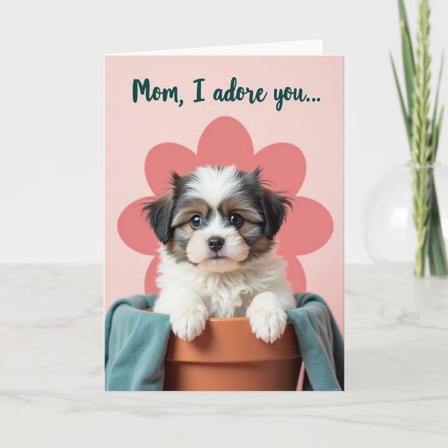 Puppy Adoration Moms Day Card (Front)