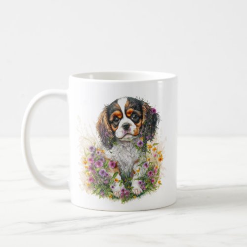 Puppy and Flowers Cavalier King Charles Spaniel 5 Coffee Mug