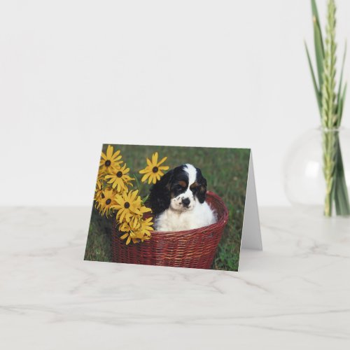 Puppy and Flowers in a Basket Note Card