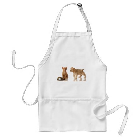 Puppy And Kitten At Food Adult Apron