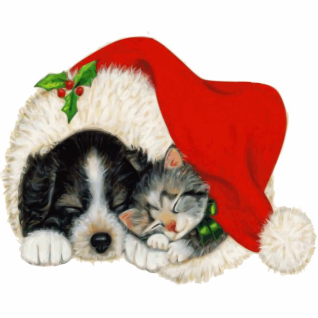 Puppy and Kitten Christmas Decoration Statuette (Front)