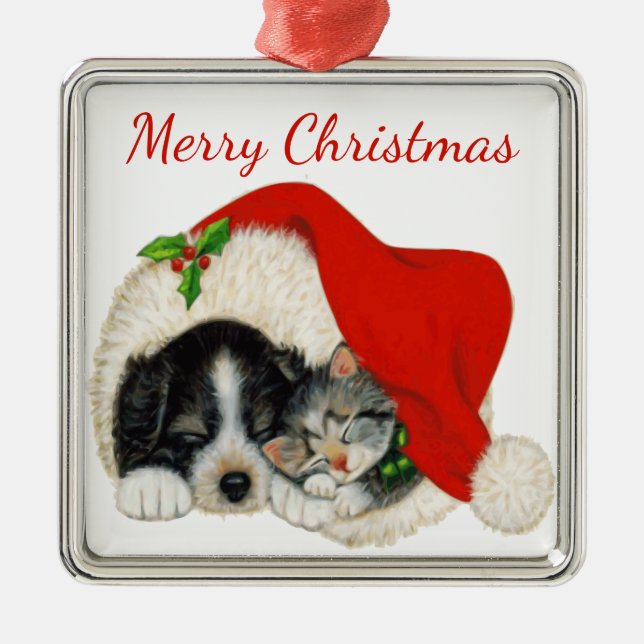 Puppy and Kitten Christmas Ornament (Front)