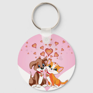 Puppy and Kitten Hearts Keychain