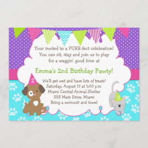 Puppy and Kitten Invitation Girl Birthday Party