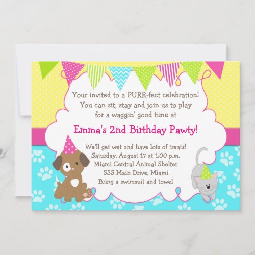 Puppy and Kitten Invitation Girl Birthday Party