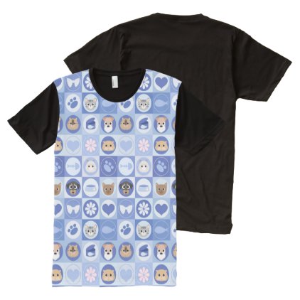 Puppy and Kitten Love - Blue All-Over-Print T-Shirt