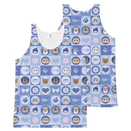 Puppy and Kitten Love - Blue All-Over-Print Tank Top