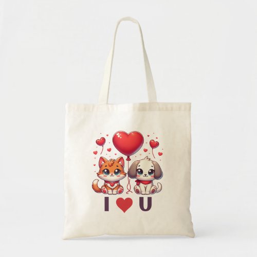 Puppy and Kitten Love Heart Tote Bag