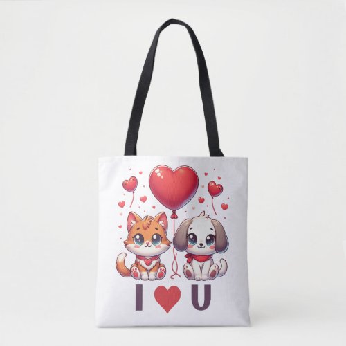Puppy and Kitten Love Heart Tote Bag