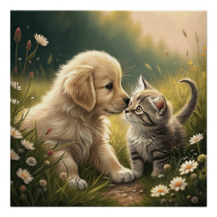Puppy And Kitten Poster