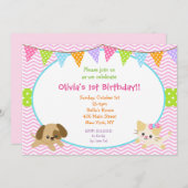 Puppy and Kitty Birthday Invitations (Front/Back)