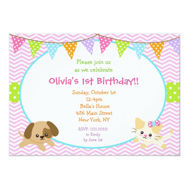 Puppy And Kitty Birthday Invitations