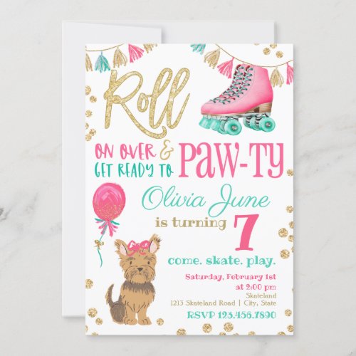 Puppy and Roller Skating Birthday Invitation