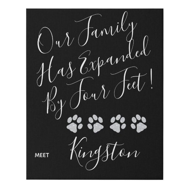 Puppy Announcement - Black Elegant Modern New Pet Faux Canvas Print (Front)