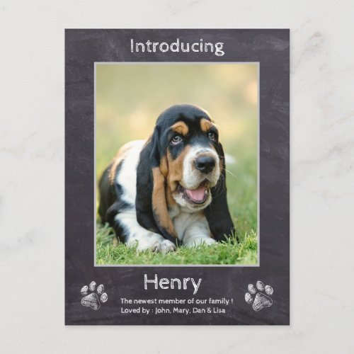 Puppy Announcement _ Chalkboard New Puppy Dog Postcard