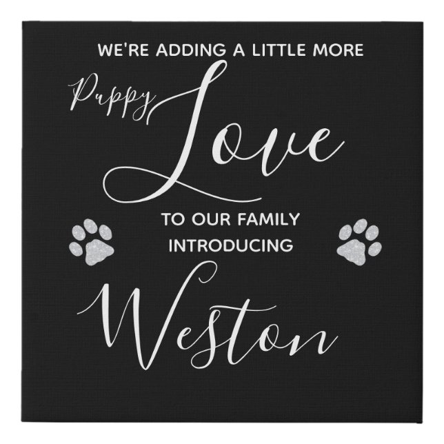 Puppy Announcement - Elegant Modern Black New Pet Faux Canvas Print (Front)