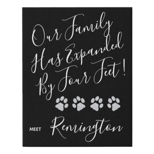 Puppy Announcement _ Elegant Modern Black New Pet Faux Canvas Print