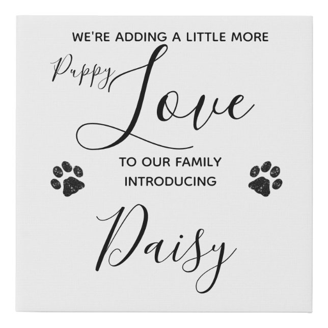 Puppy Announcement - Elegant Modern White New Pet Faux Canvas Print (Front)