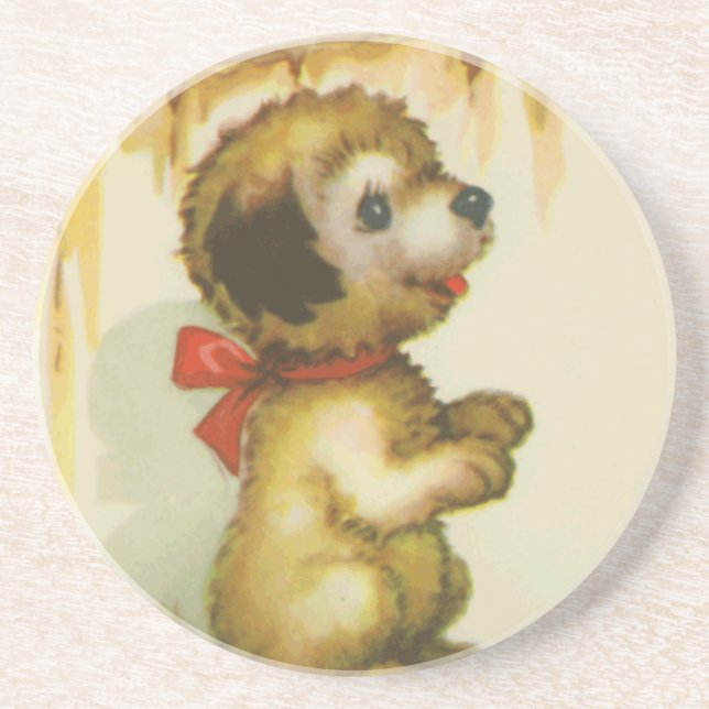 puppy at fence drink coaster (Front)